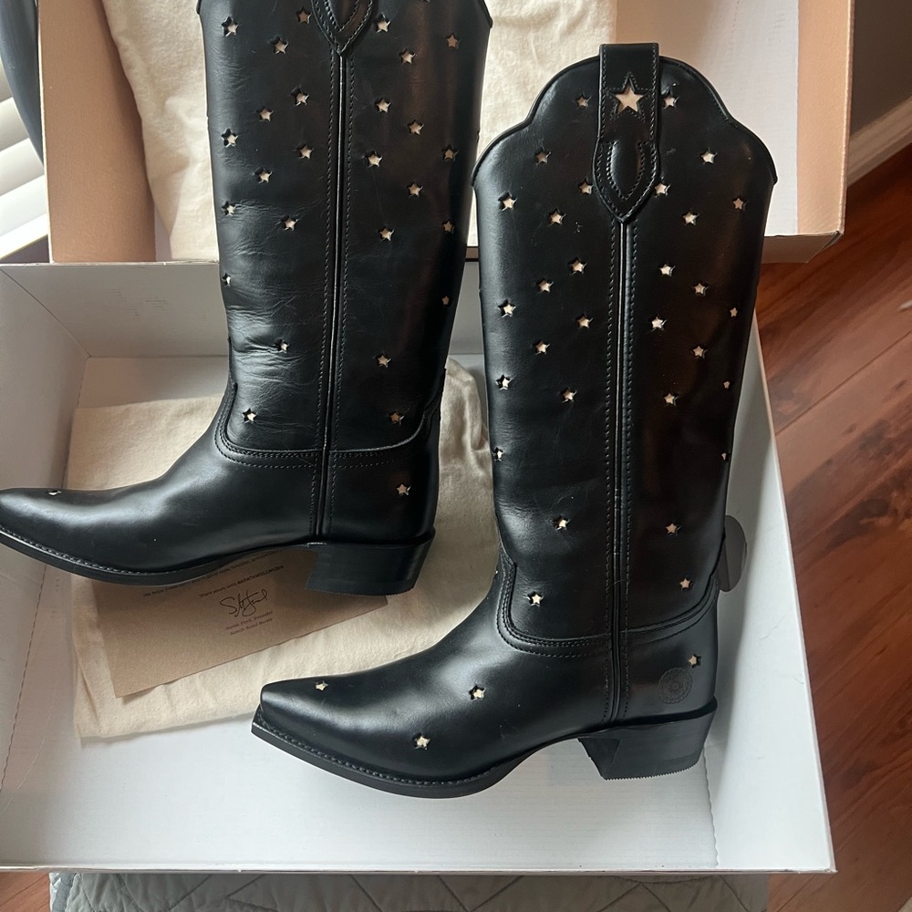 Black Heeled Boots with Decorative Silver Studs